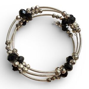 Women’s Black & Silver Beaded Spiral Bracelet – Lightweight Statement Style